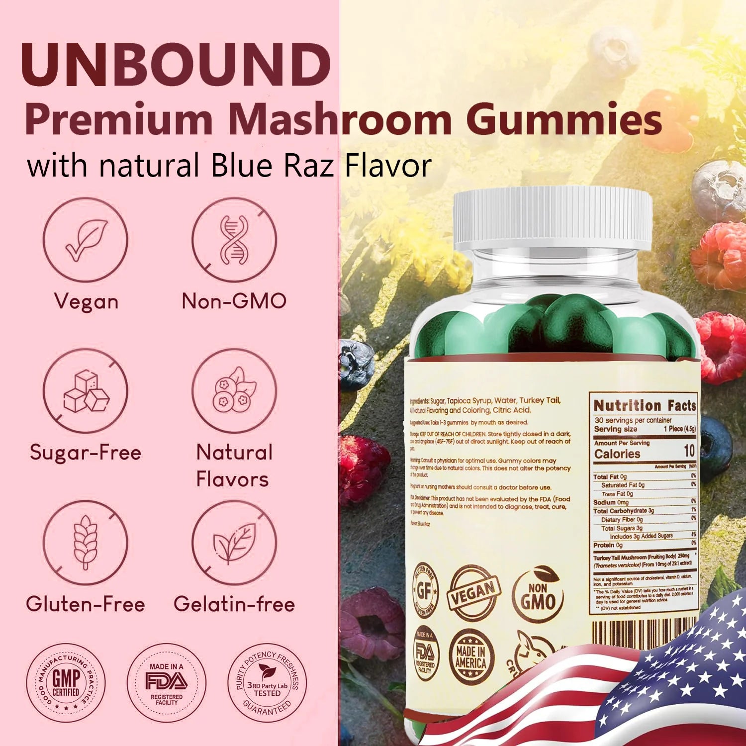 Unbound Turkey Tail Mushroom Gummies for Cognitive Functioning, Improve Sleep, Boost Immunity