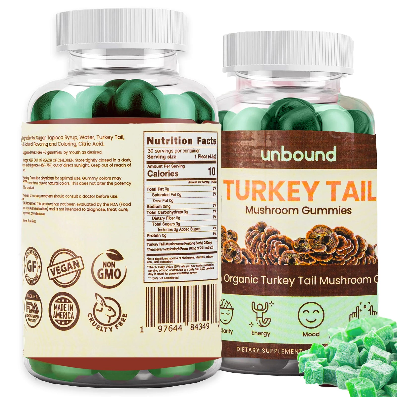 Unbound Turkey Tail Mushroom Gummies for Cognitive Functioning, Improve Sleep, Boost Immunity