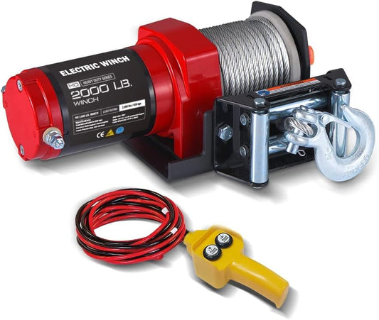 2000-Lb. ATV/UTV Electric Winch with Wirerope Kits, 12V Winch for Towing, Boat, Off-Road