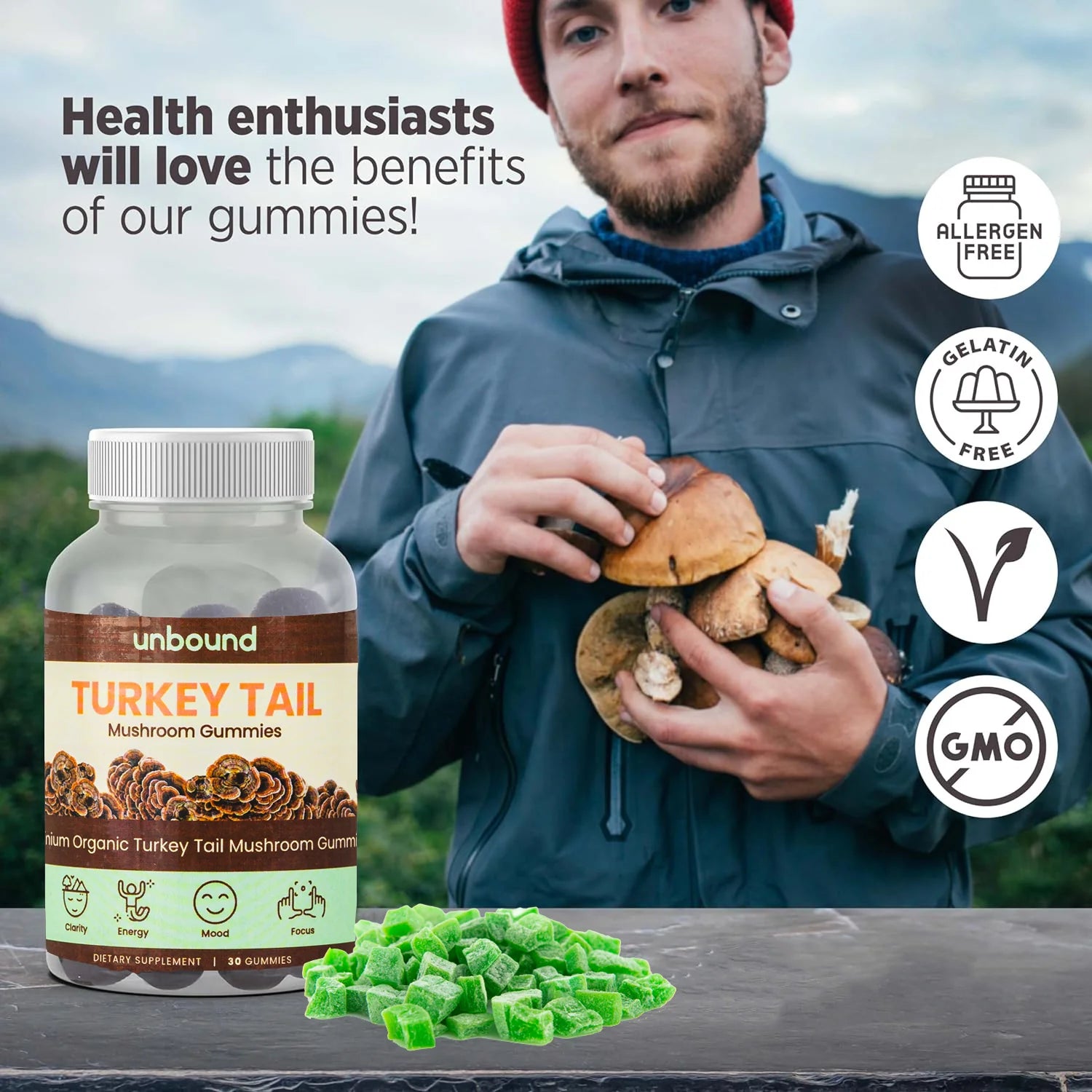 Unbound Turkey Tail Mushroom Gummies for Cognitive Functioning, Improve Sleep, Boost Immunity