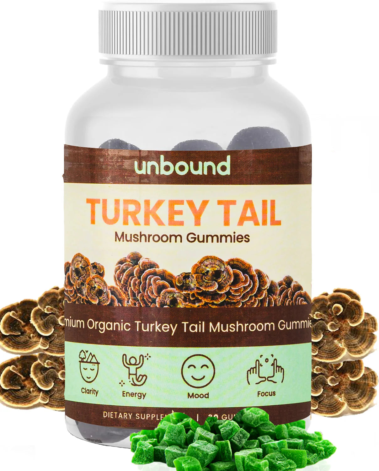 Unbound Turkey Tail Mushroom Gummies for Cognitive Functioning, Improve Sleep, Boost Immunity