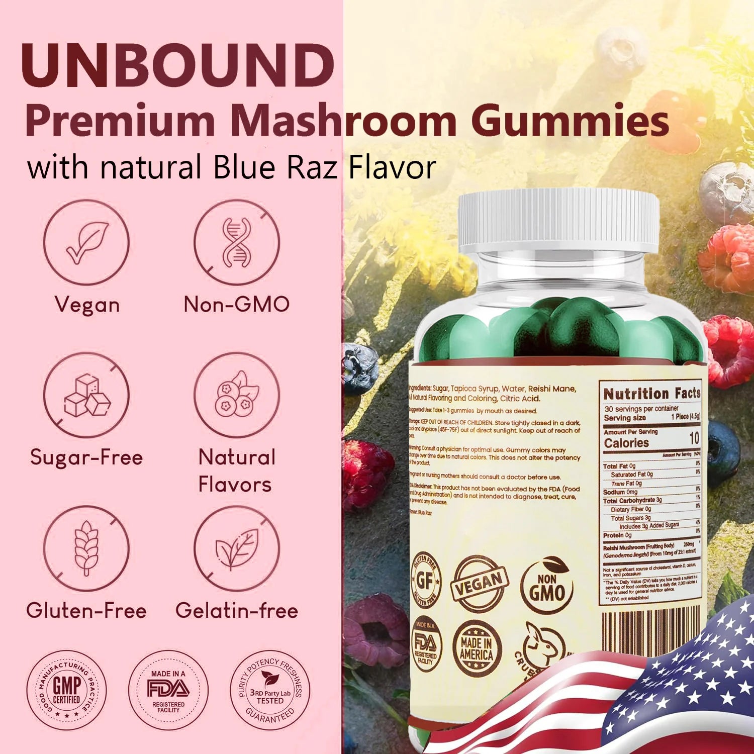 Unbound Reishi Mushroom Gummies for Immune Support, Heart Health, Improve Sleep