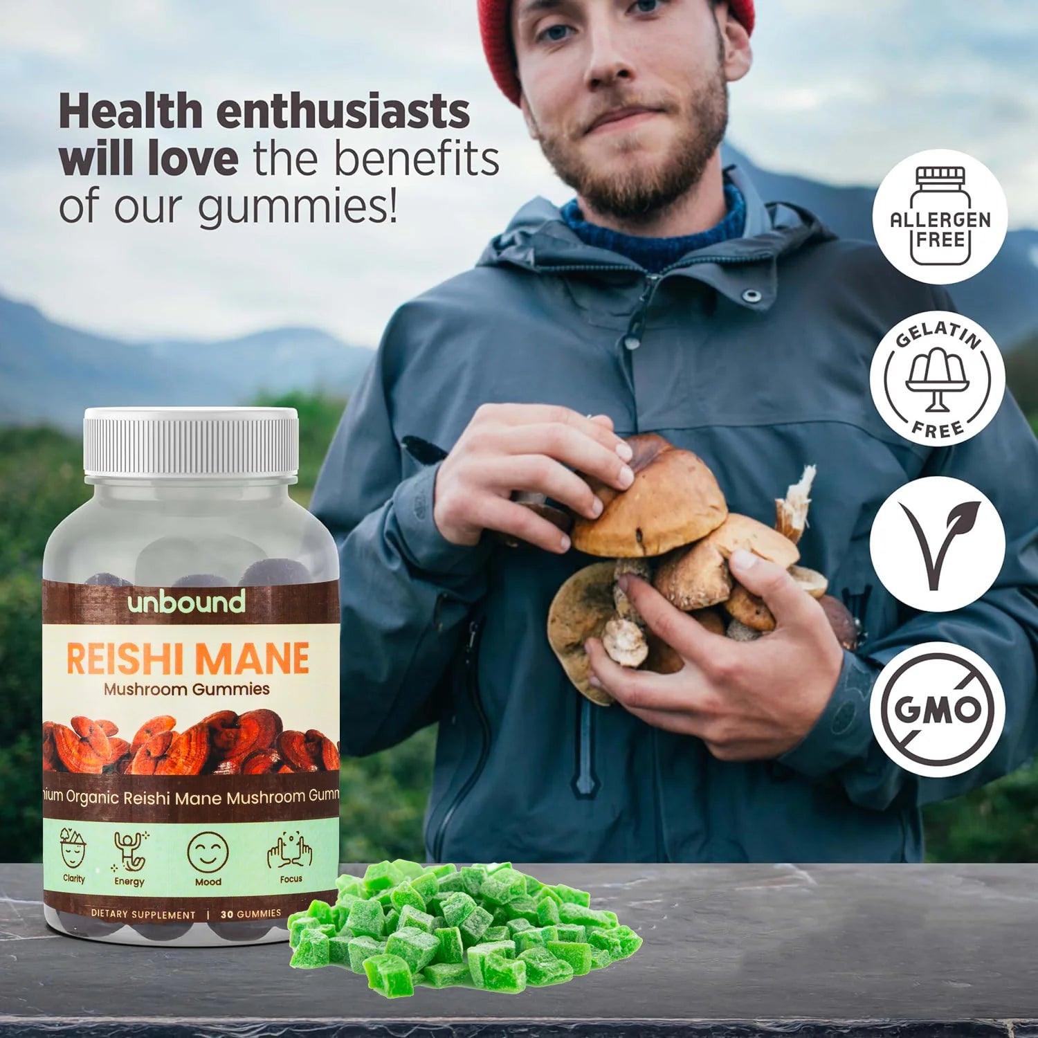 Unbound Reishi Mushroom Gummies for Immune Support, Heart Health, Improve Sleep