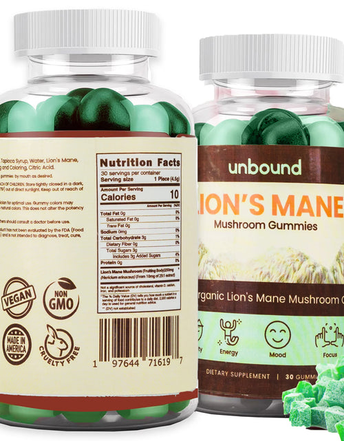 Load image into Gallery viewer, Unbound Lion&#39;S Mane Mushroom Gummies for Memory, Focus, and Clarity
